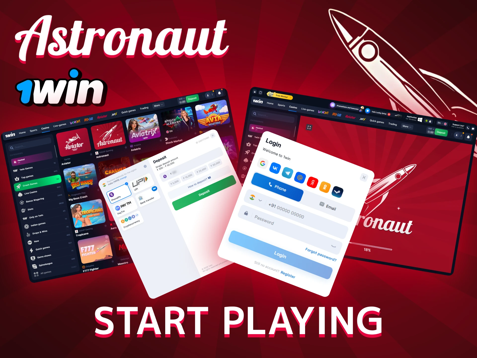 How to Start Playing Astronaut Crash Game on 1win